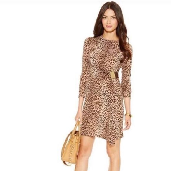 Michael Kors Leopard Print Logo Plate Dress Long Sleeves 3XL - Picture 1 of 7